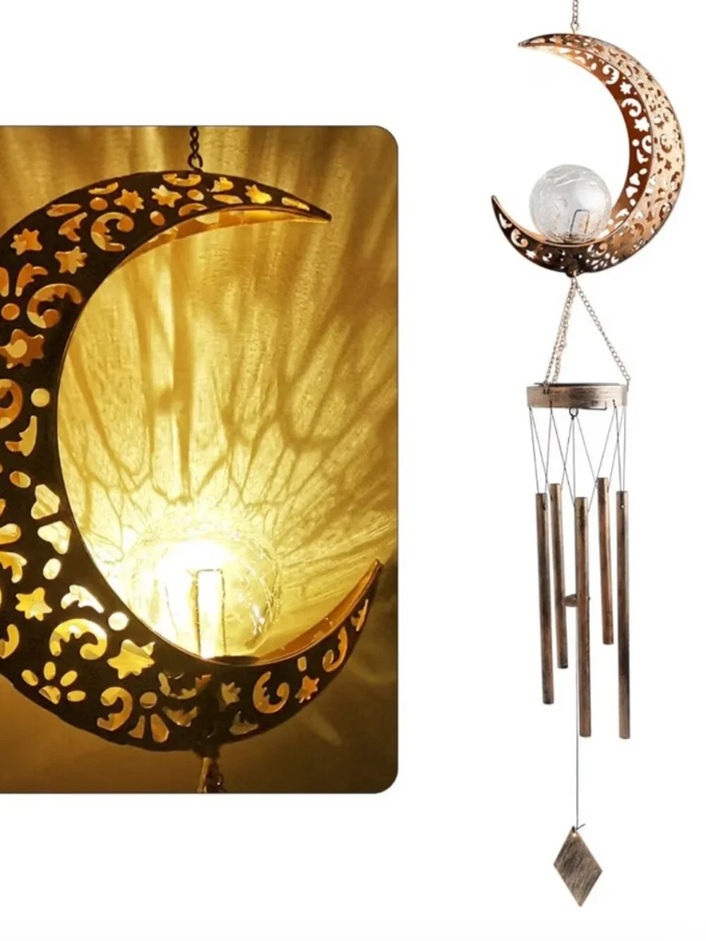 Moon wind chime/solar outdoor-New without tags